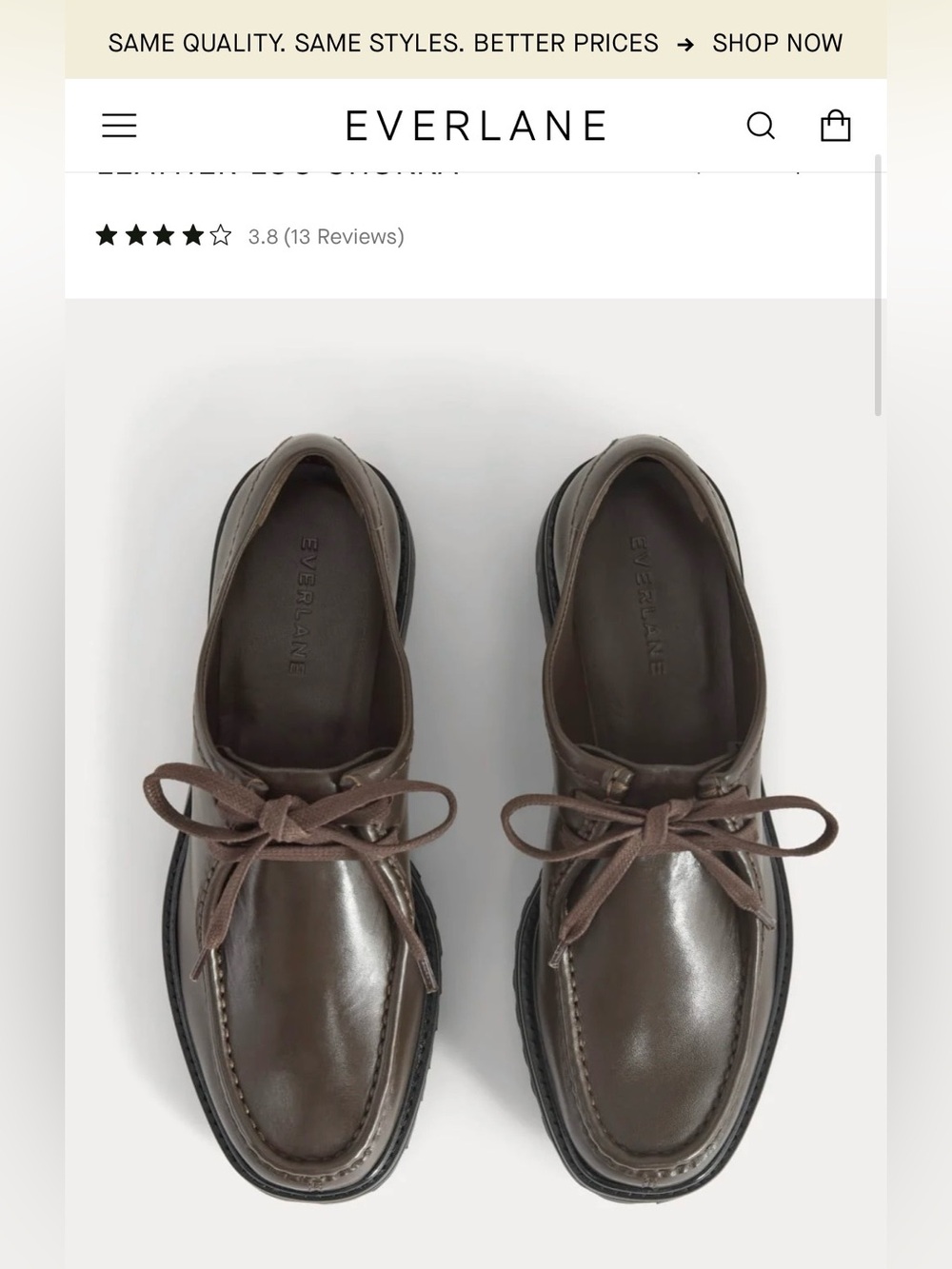 Everlane Women’s/Unisex Brown Leather Laced Chunky Loafer Shoes - Lug Chukka